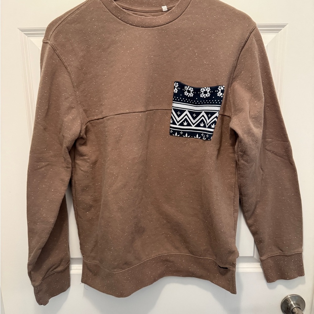 On the Byas Brown Crewneck Sweater with Patterned Pocket